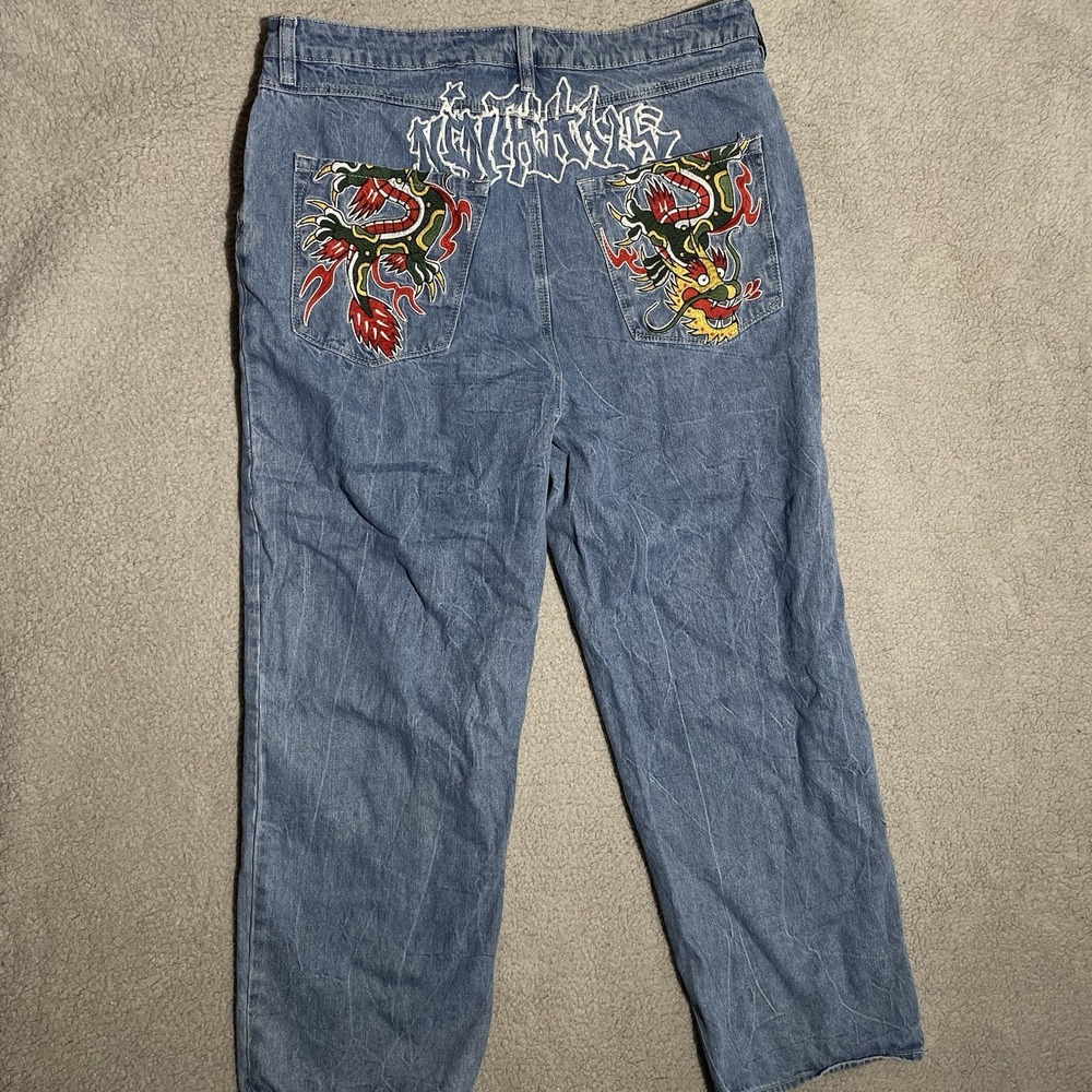Y2K Ninth Hall Ambush Jeans Mens 38x30 Blue Denim Dragon Baggy Wide Leg Skater